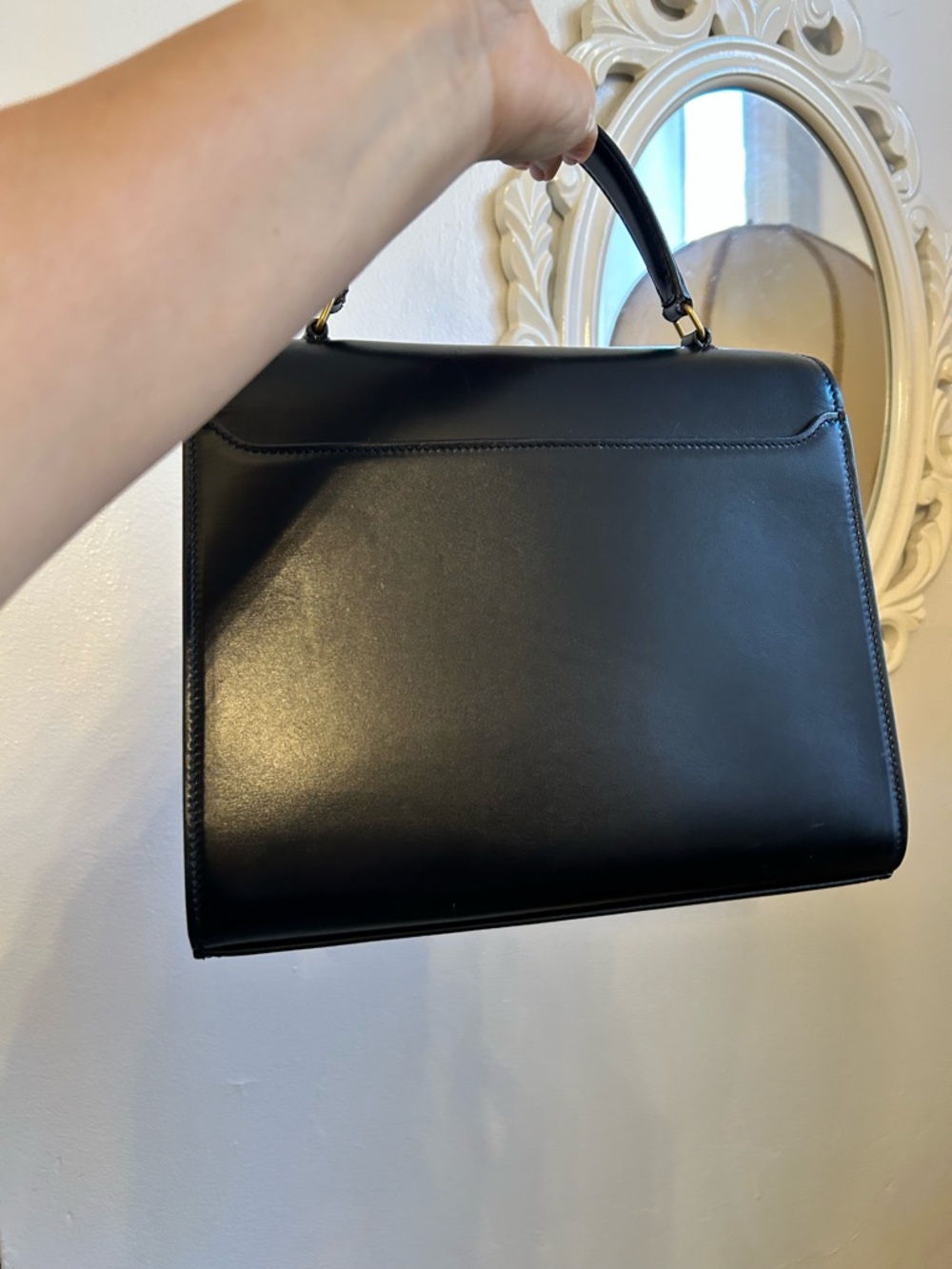 Saint Laurent Black Leather Top-Handle Satchel with Gold YSL Hardware - Picture 7 of 8